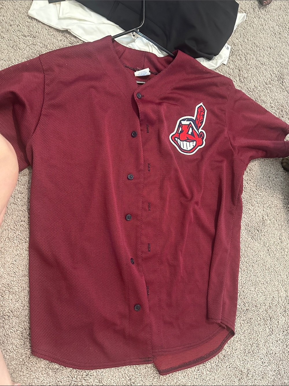 Majestic Men's Maroon Button-Up Baseball Jersey with Embroidered Patch